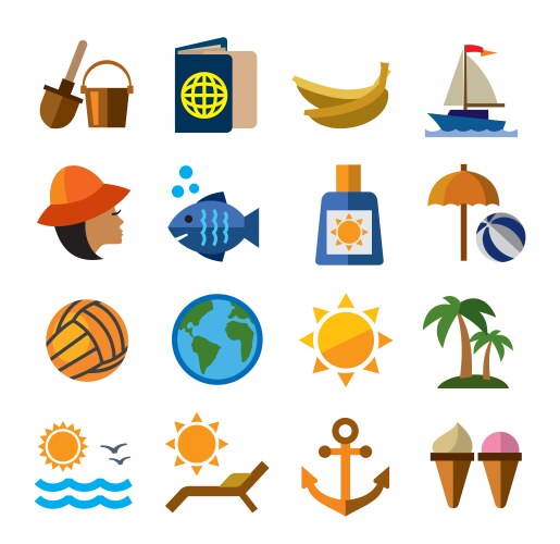 Summer icons set sun ball inflatable flamingo toy Vector Image