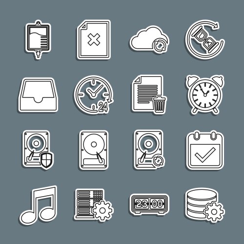 Set line setting database server calendar vector image