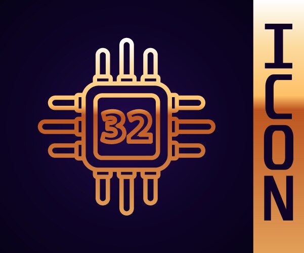 Gold line computer processor with microcircuits vector image