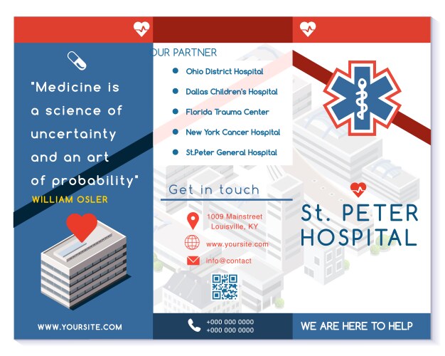 Hospital trifold brochure medical clinic blue vector image