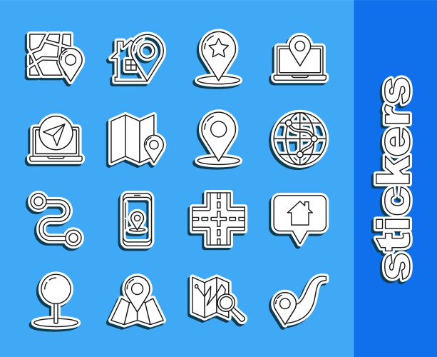 Set line route location map pointer with house vector image