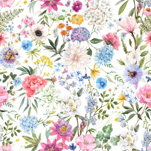 Watercolor Floral Seamless Pattern Vector Image