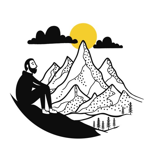 With sitting man looking to mountain Vector Image