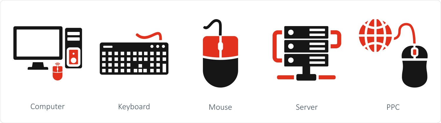 A set of 5 mix icons as computer keyboard mouse vector image