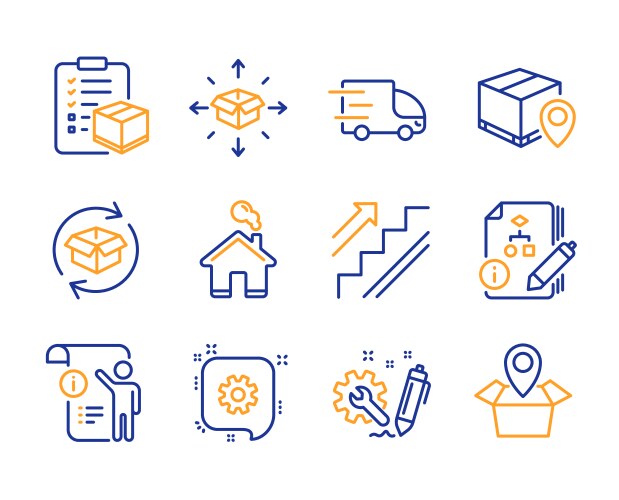 Return parcel algorithm and stairs icons set vector image