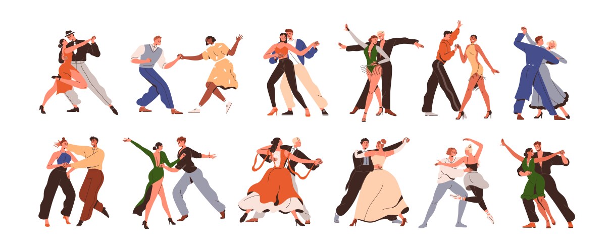 couple dances set dancers in pairs men and women vector image