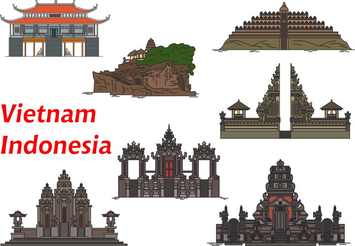 travel landmarks of vietnam and indonesia vector