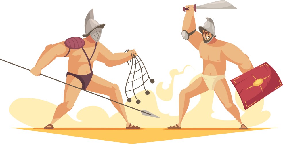 Gladiators cartoon composition Royalty Free Vector Image