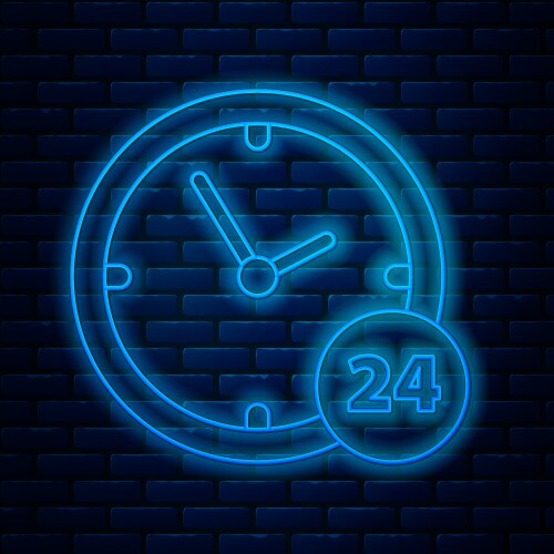 Glowing neon line clock 24 hours icon isolated vector image
