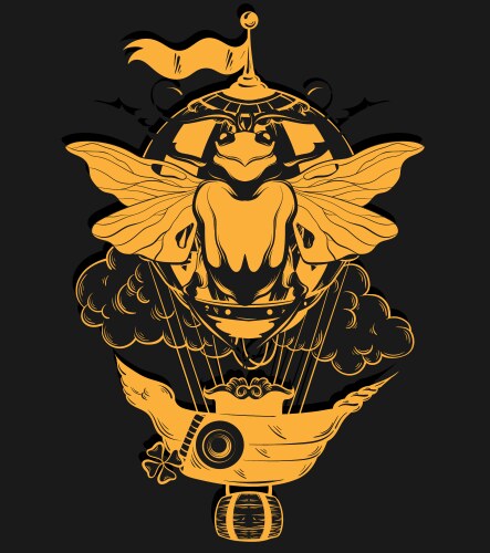 Hand-Drawn Beetle with Air Balloon Vector Image