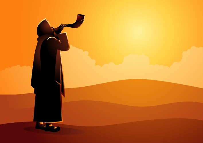 Shofar Blowing - Jewish Holiday Vector Image
