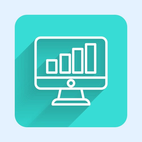 White line computer monitor with graph chart icon vector image