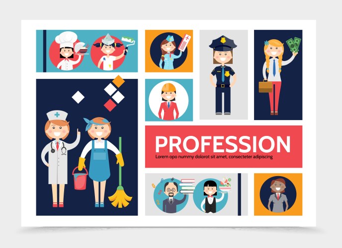 flat profession characters infographic template vector image