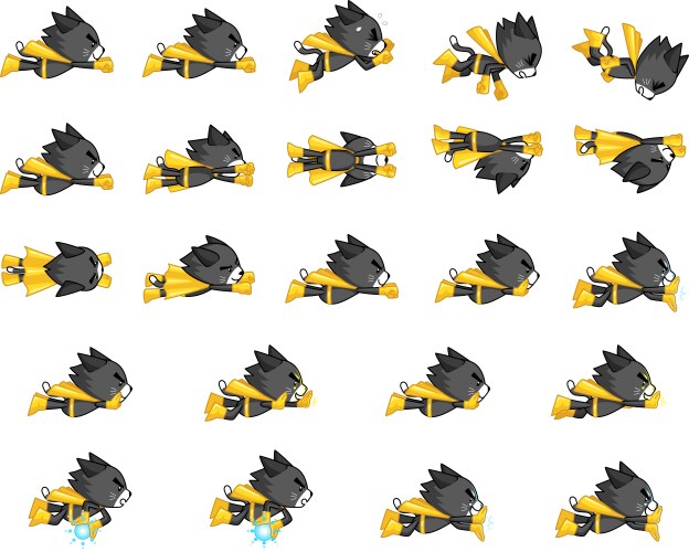 Black cat with yellow cape game sprites vector image