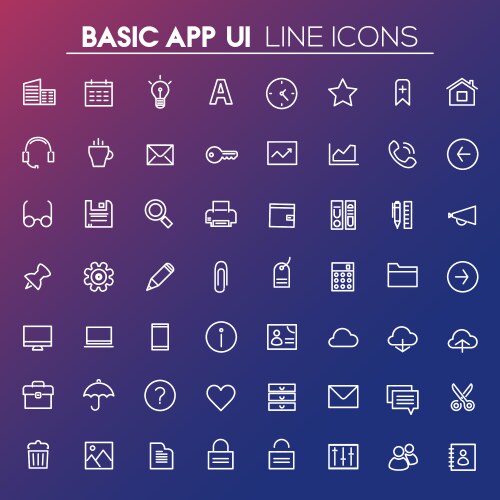 Big basic app ui ux and office linear icon set vector image