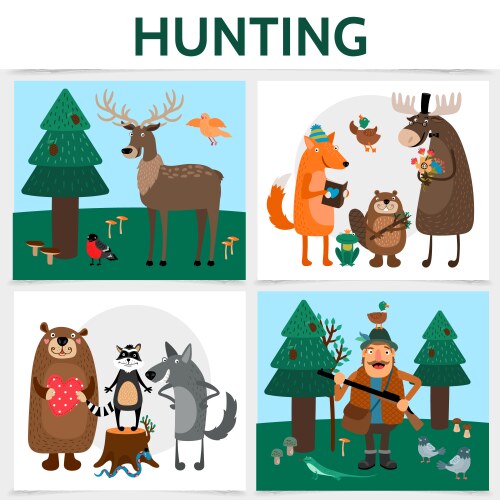 Flat colorful hunting square concept Vector Image