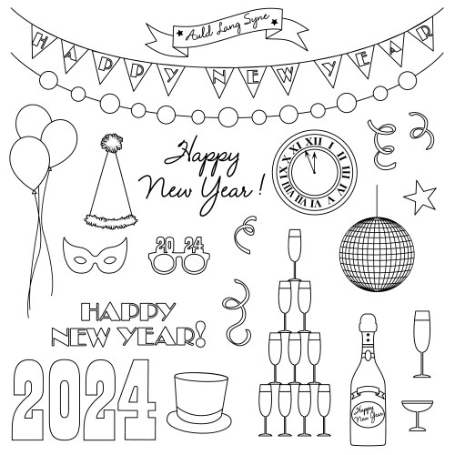 2024 new years eve black outline vector image