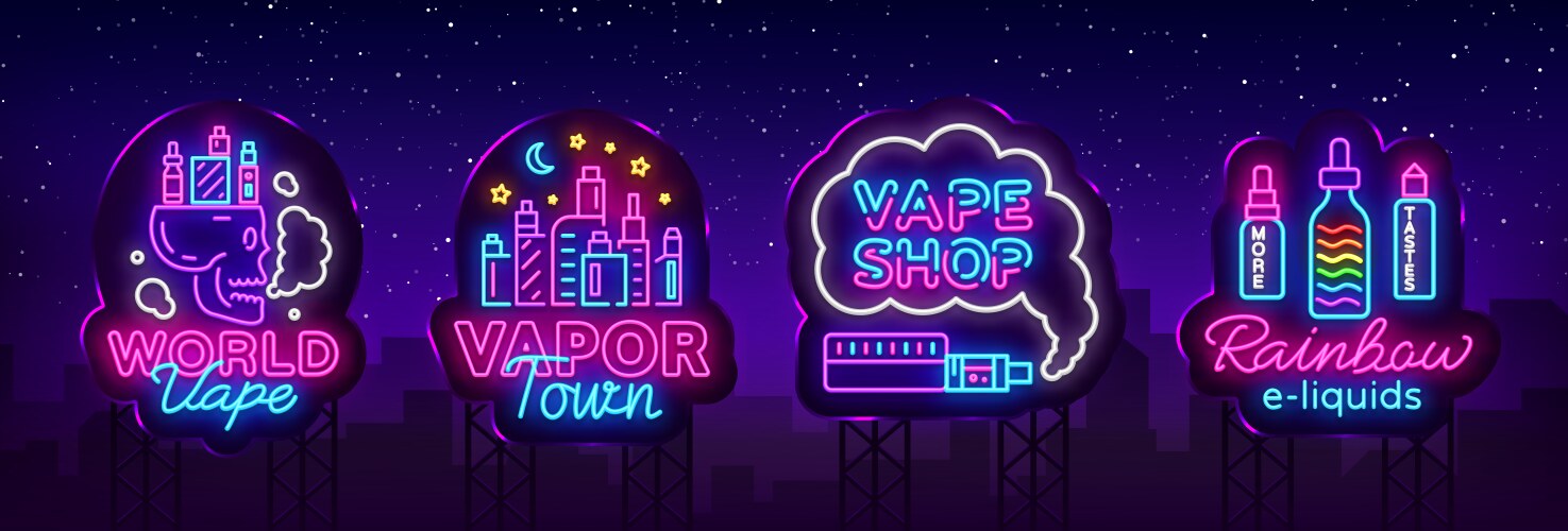 Vape shop neon sign collection vaping vector image