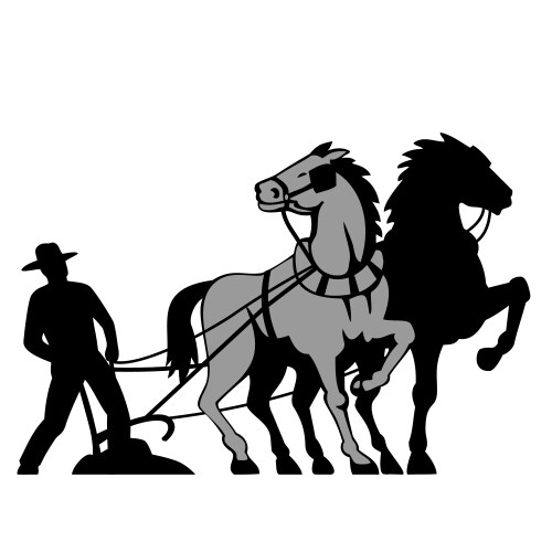 Farmer and Work Horse Plowing Field Vector Image