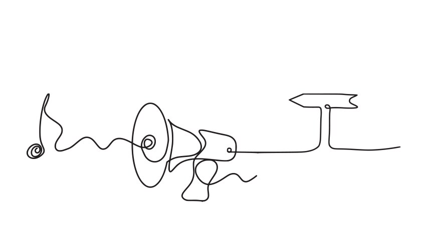 Abstract megaphone with direction as continuous vector image