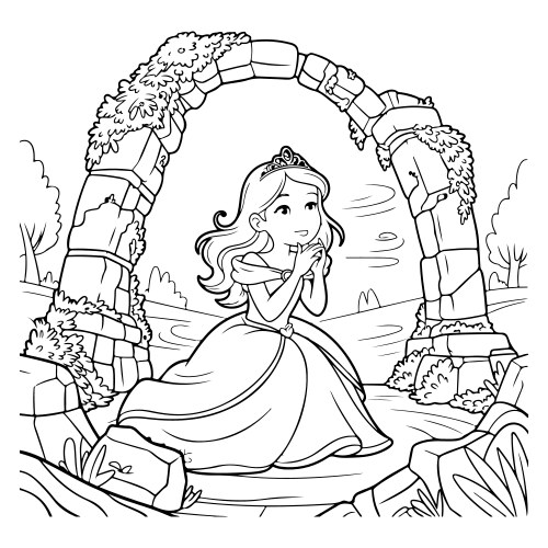 Princess under archway coloring page line art Vector Image