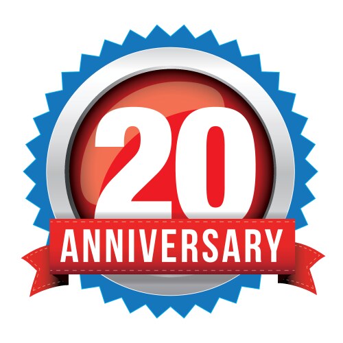 Twenty years anniversary badge with red ribbon Vector Image