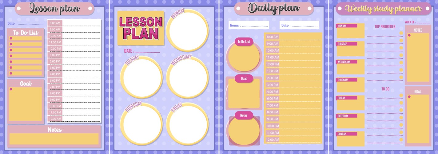 Children study plan schedule organized vector image