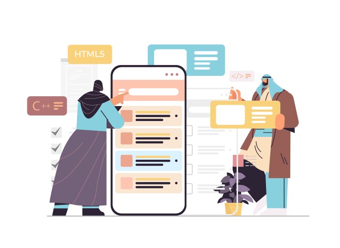 Web developers couple creating program code vektorbild