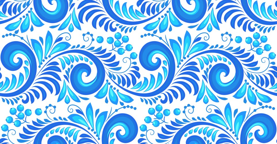 Blue curly seamless pattern tile in russian gzhel vector image