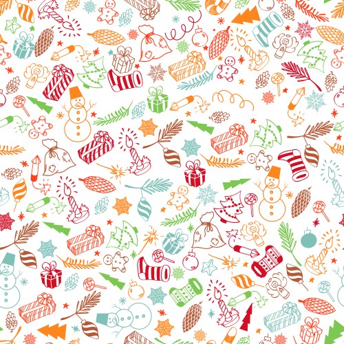 Christmas symbols flat seamless pattern Royalty Free Vector