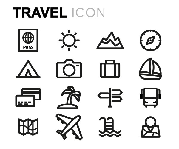 Line travel icons set vector image