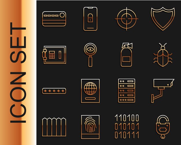 Set line lock and key security camera system bug vector image