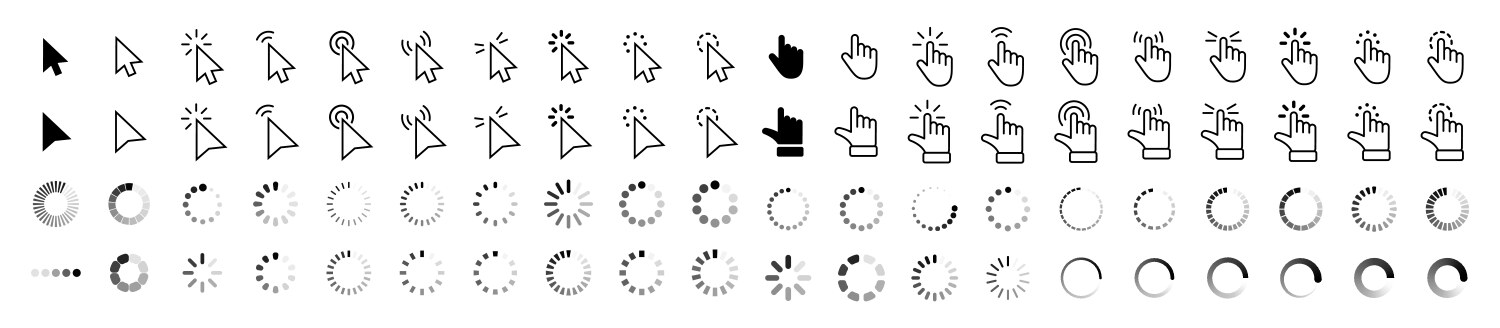 Computer mouse click cursor gray arrow icons set vector image