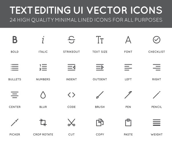 Text editing user interface ui icon set high vector image