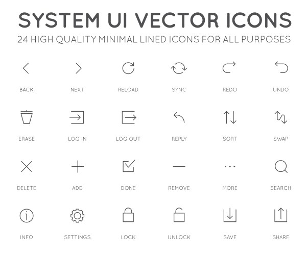 System user interface ui icon set high quality vector image