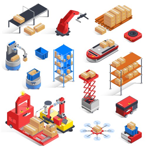 Logistics isometric icons set with cargo trucks Vector Image