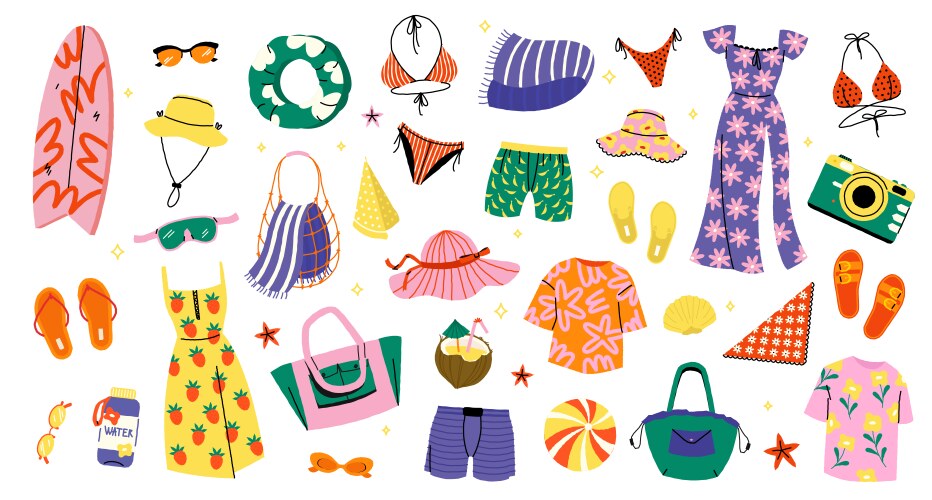 Summer beach items cartoon holiday elements Vector Image