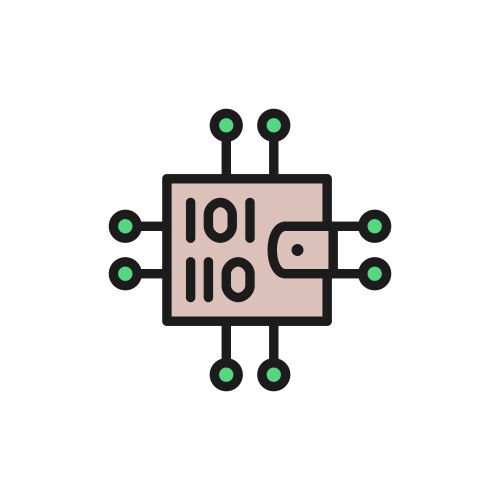 Binary wallet with closed contacts blockchain vector image