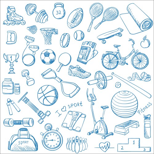 hand drawn fitness doodle set vector image vector image