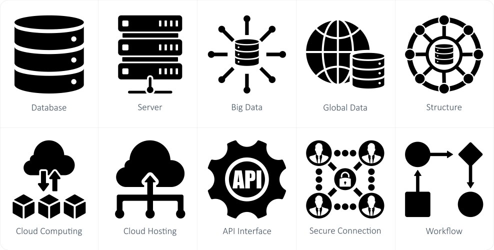 A set of 10 data analytics icons as database vector image