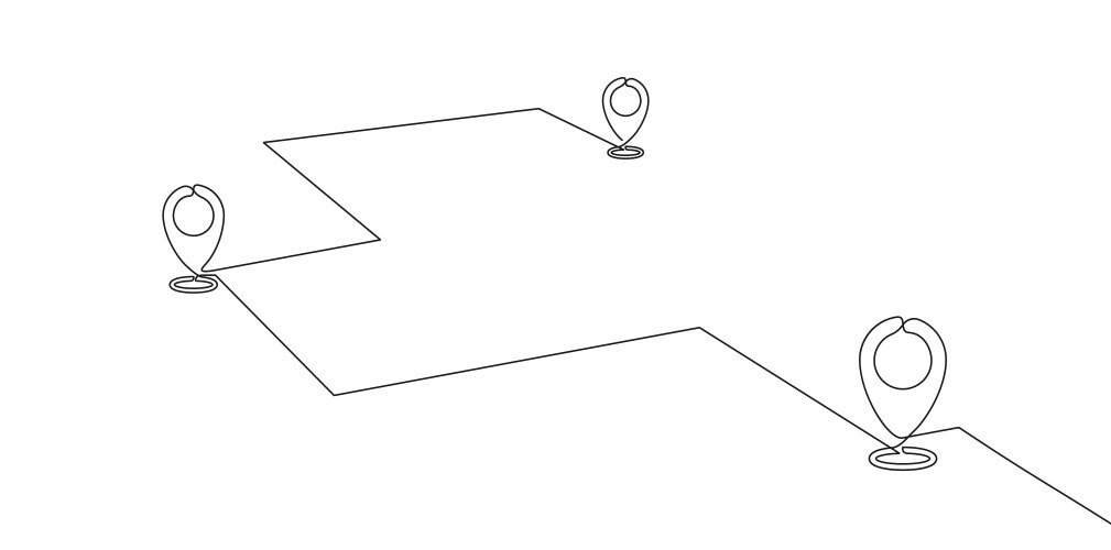 Continuous one line drawing of path with map pins vector image