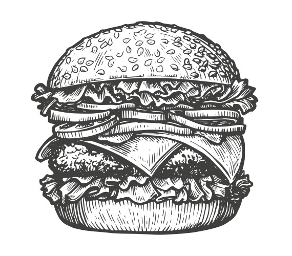 Hand-Drawn Burger Sketch Vector Image
