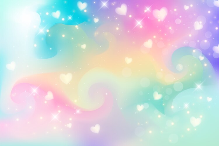 rainbow unicorn fantasy background with hearts vector