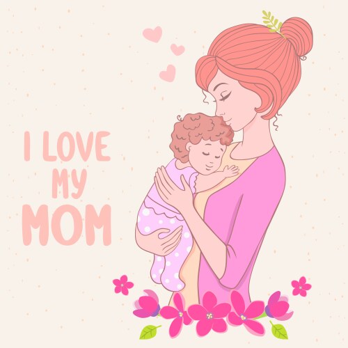 Mom Kisses Baby Woman Mother Royalty Free Vector Image