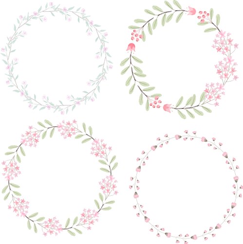 watercolor pink flowers wreath for wedding vector