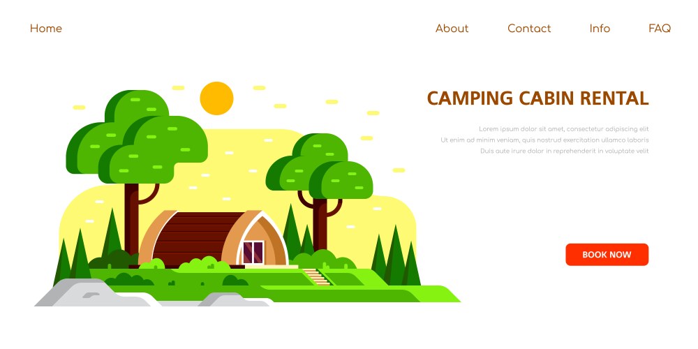 Camping cabin banner design flat style vector image