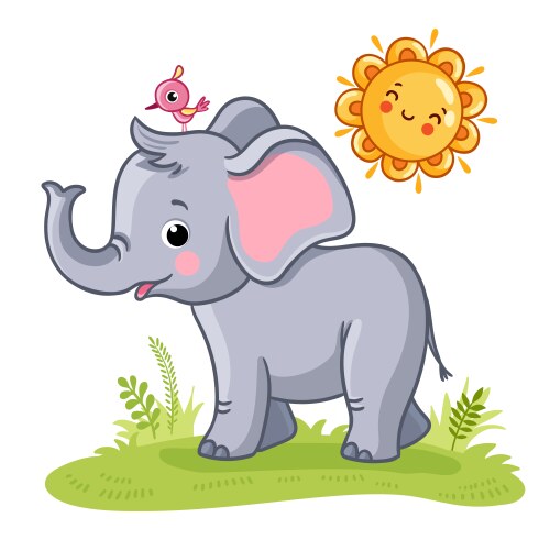 Cute Baby Elephant in a Meadow Vector Image
