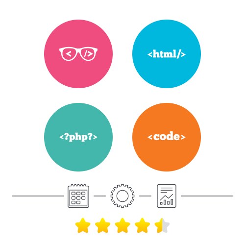 Programmer coder glasses html markup language vector image