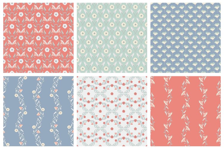 Set of various seamless patterns with bindweed vector image