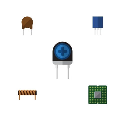 Flat device set of unit triode bobbin and other vector image